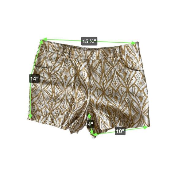 Anthropologie Elevenses Chino Shorts Womens 2 Geometric Pattern Gold White Boho - Picture 6 of 6